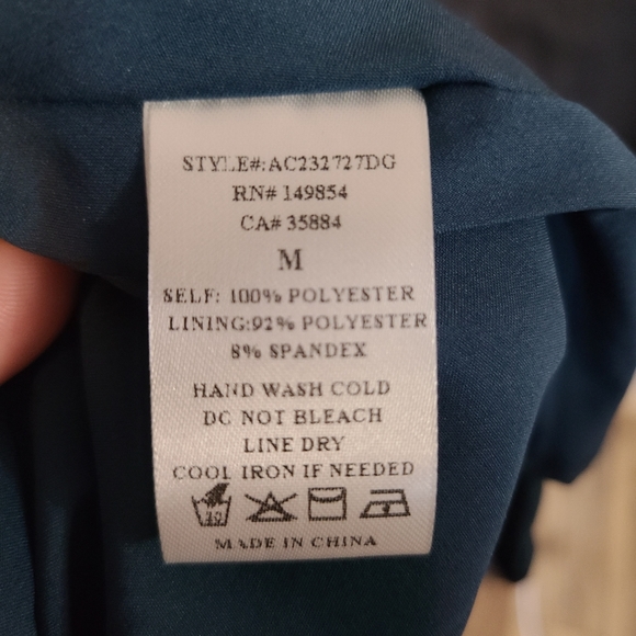 Sadie & Sage Blue Green Smocked Waist Balloon Sleeve AOP Satin Dress Womens M - Picture 7 of 9